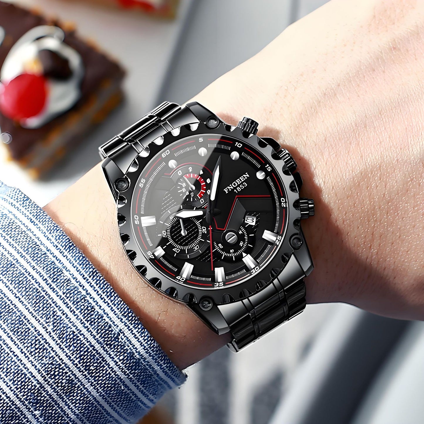 Men's Waterproof Sports Fashion Stainless Steel Watch (Popular with Online Influencers)Black Steel - Black Face